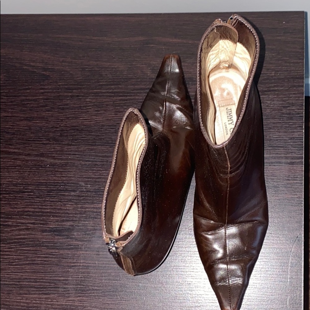Jimmy Choo chocolate kid leather booties.